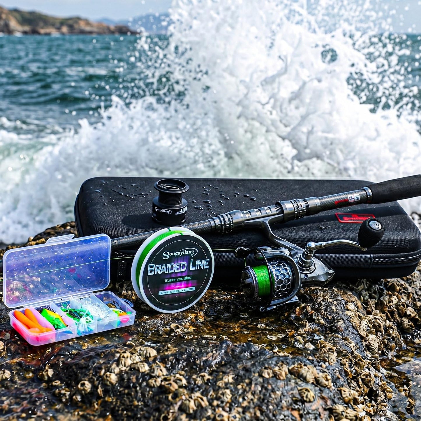 Fishing Rod Reel Combo with Telescopic Fishing Pole Spinning Reel Carrier Bag for Travel Saltwater Freshwater Fishing